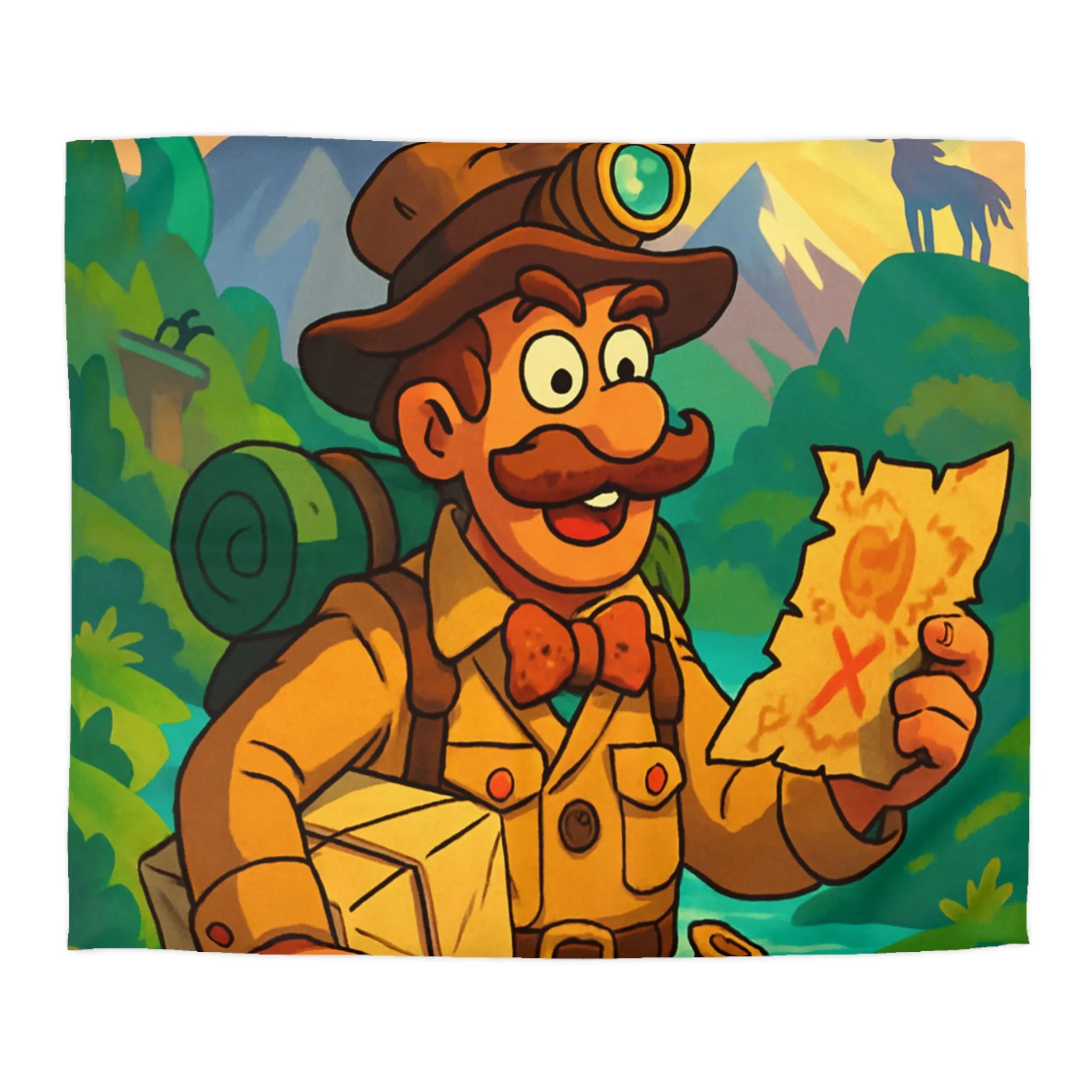 Aventure en Montagne avec Explorateur et Carte au Trésor, Illustration Colorée pour Enfants