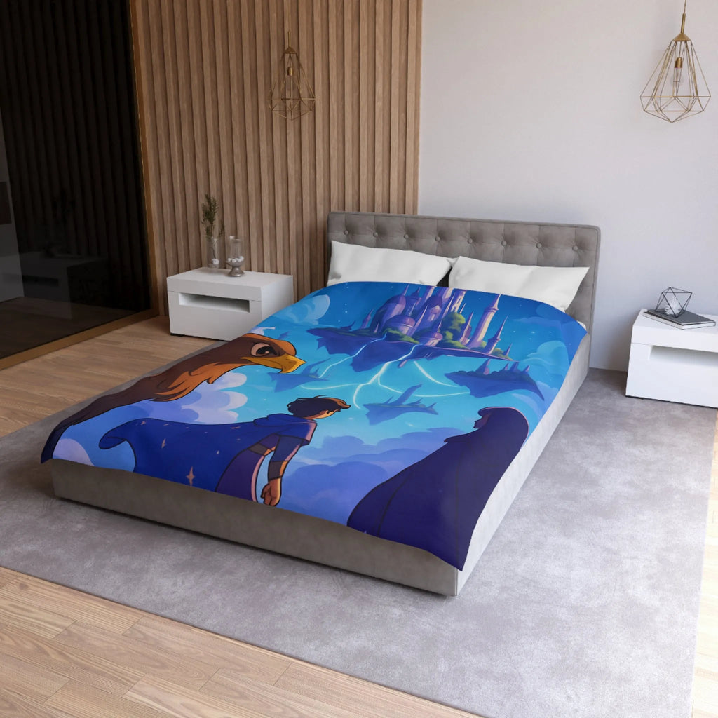 Épopée magique avec château flottant, ciel étoilé et créatures fabuleuses enchante une pièce