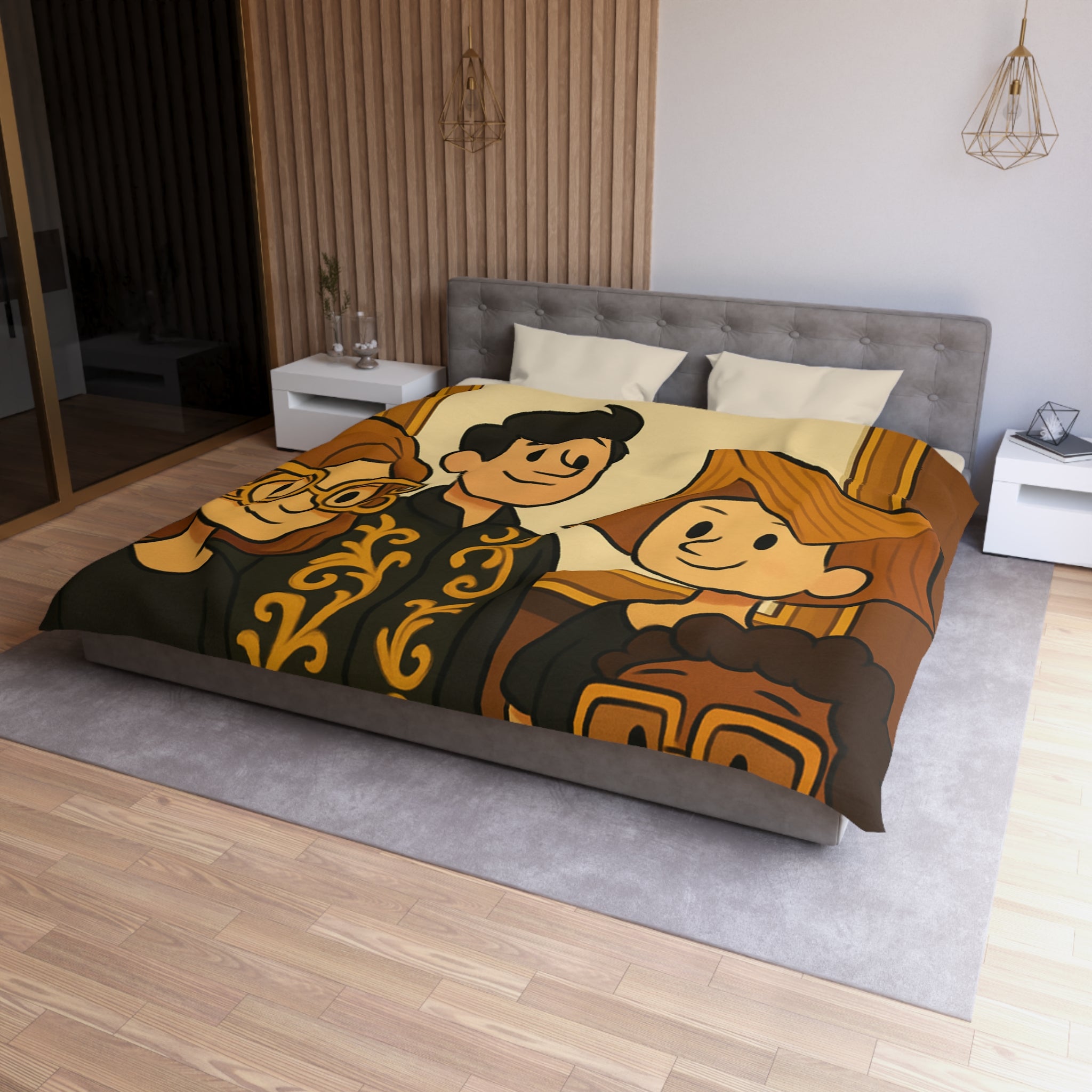 Housse de Couette Originale avec Illustration de Quatre Personnages Animés au Style Unique
