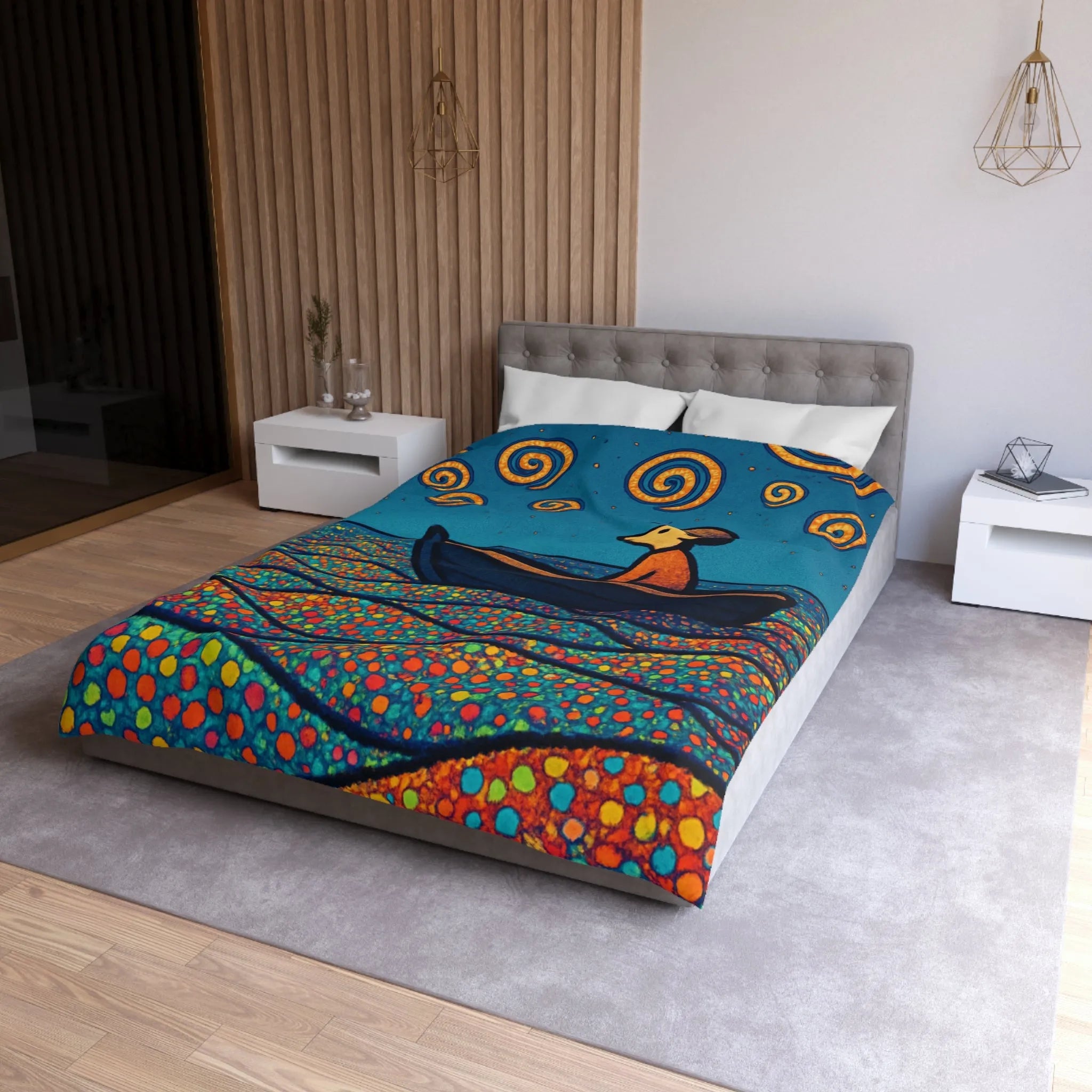 Housse de couette artistique avec motifs oniriques de mer et ciel étoilé