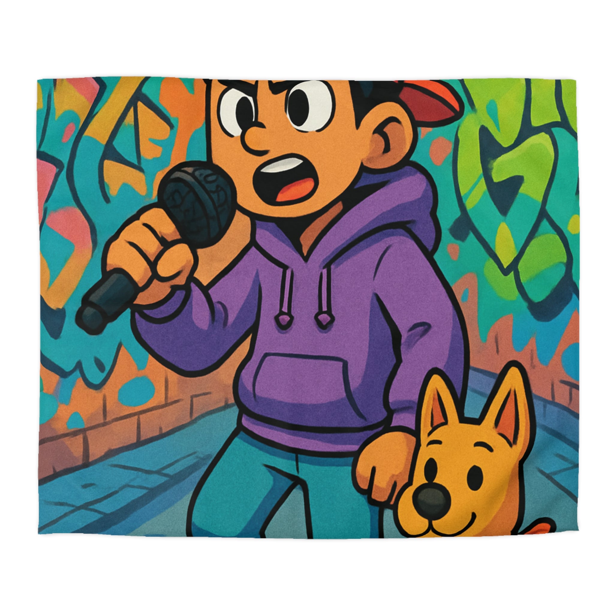 Housse de Couette Rap Urbain avec Chien et Graffiti Coloré pour Chambre Adolescente
