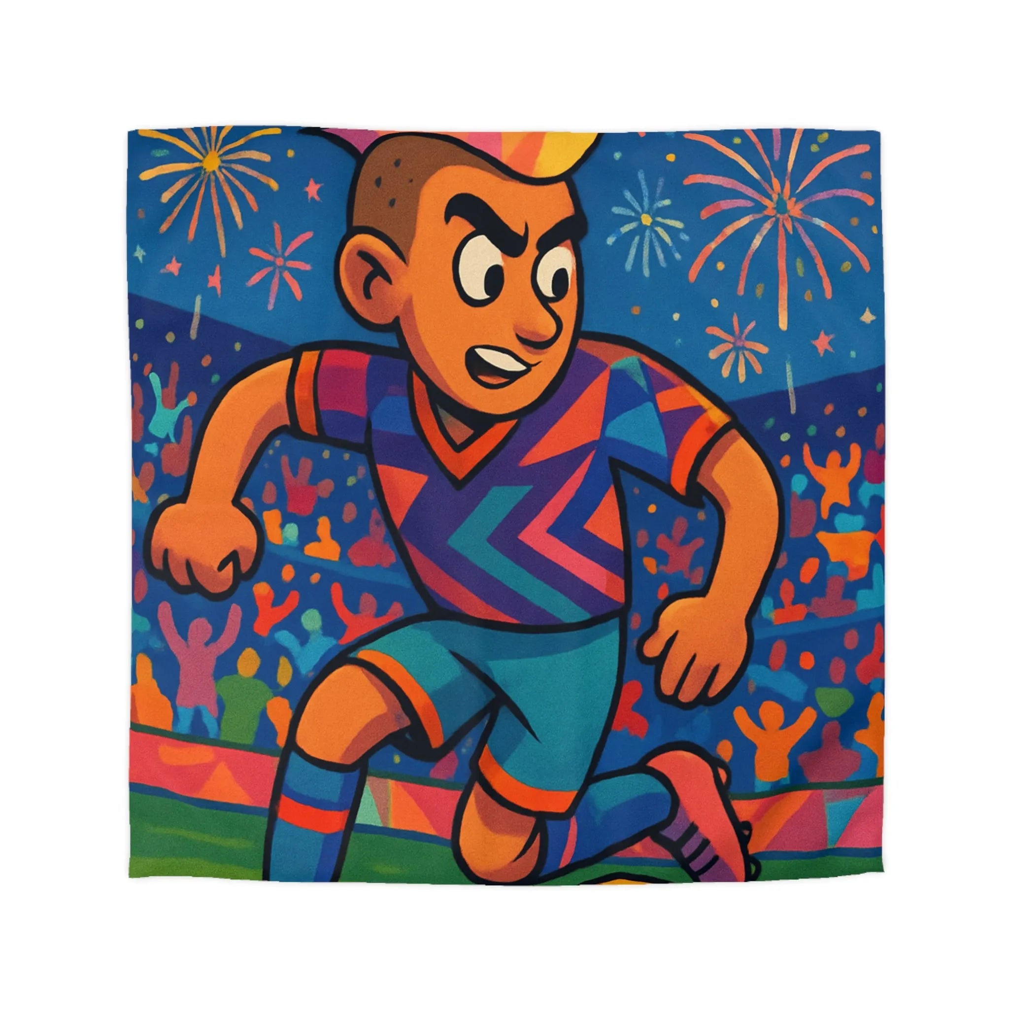 Housse de Couette Enfant Footballeur, Éclats de Couleurs, Feux d’Artifice, Terrain de Foot