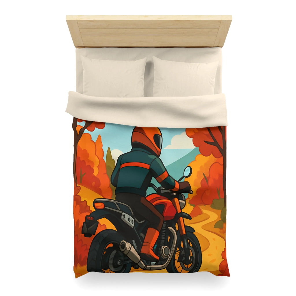 Housse de couette avec motif automnal de motard et nature aux couleurs vives