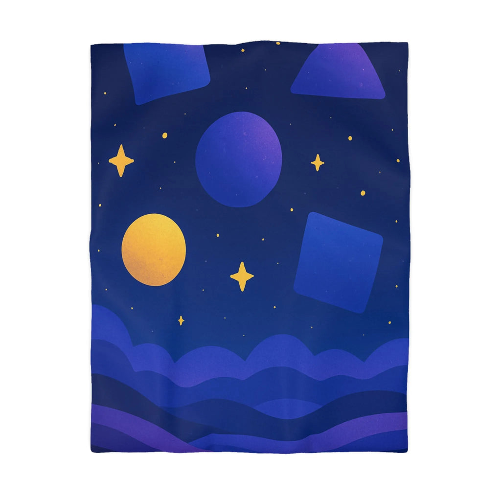 Housse de couette géométrique abstraite avec formes colorées et ciel étoilé nocturne