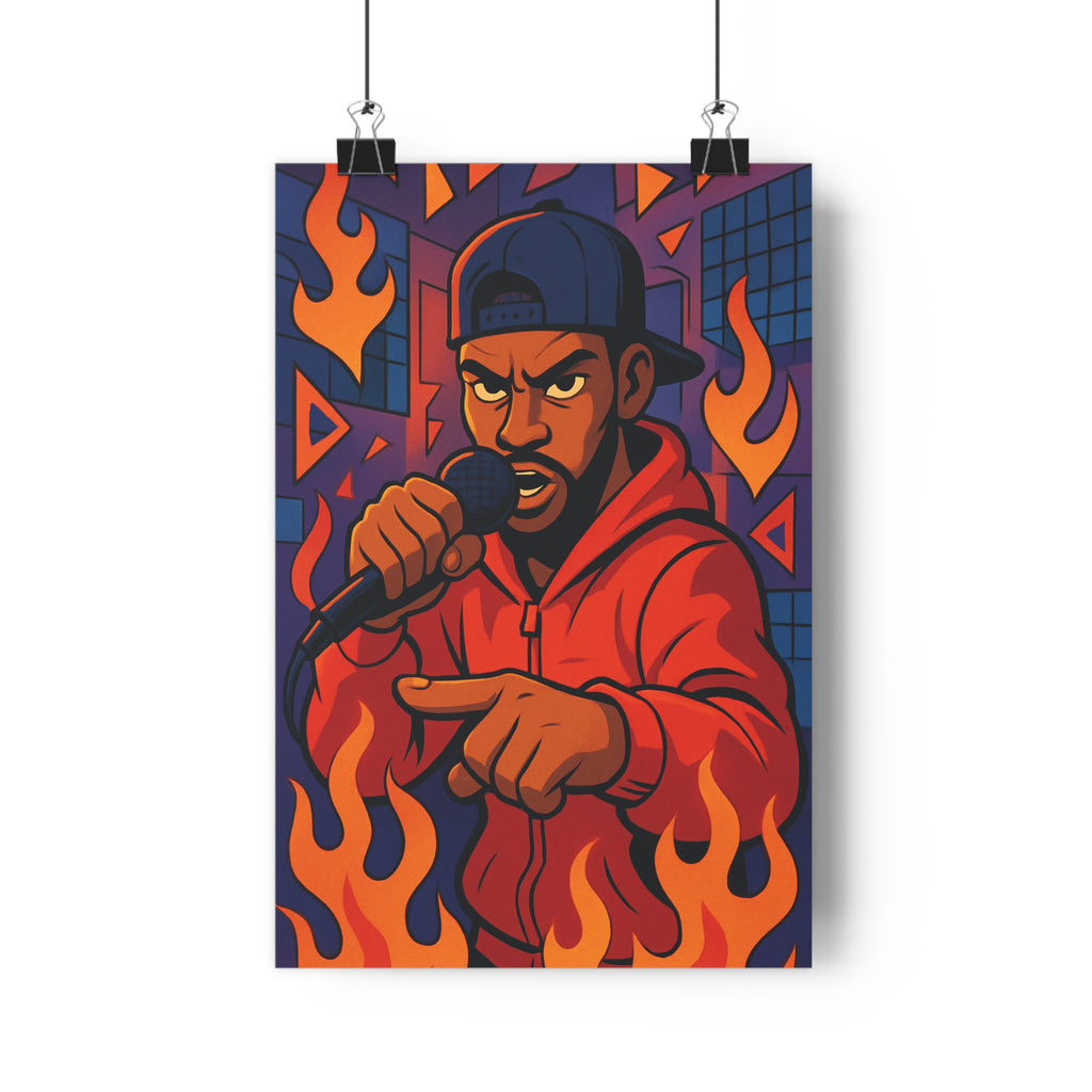 Poster décoratif moderne rappeur rouge orange violet flammes dynamique chambre musique tendance 30x46 cm