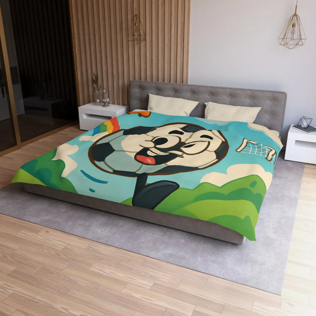 Housse de Couette Enfant Joyeuse avec Ballon de Foot et Arc-en-ciel Coloré
