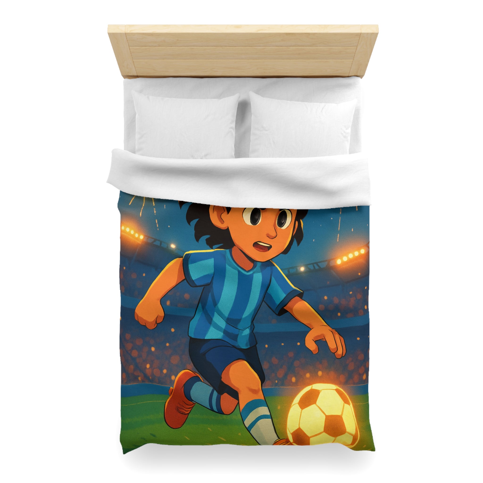 Housse de couette vibrante avec joueur de football animé et feux d'artifice