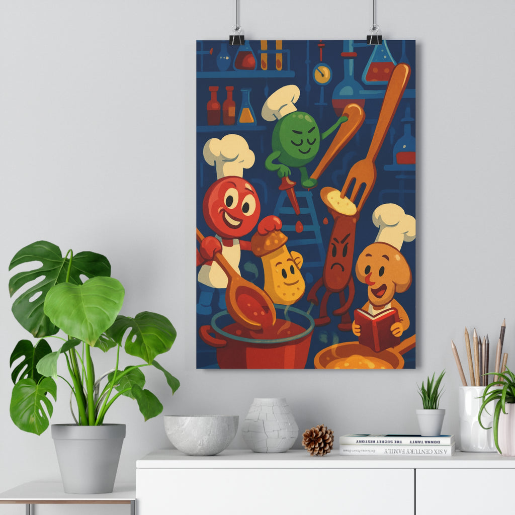 Poster décoratif cartoon joyeux cuisine tomate légumes coloré dynamique enfant amusant ludique artistique vibrant