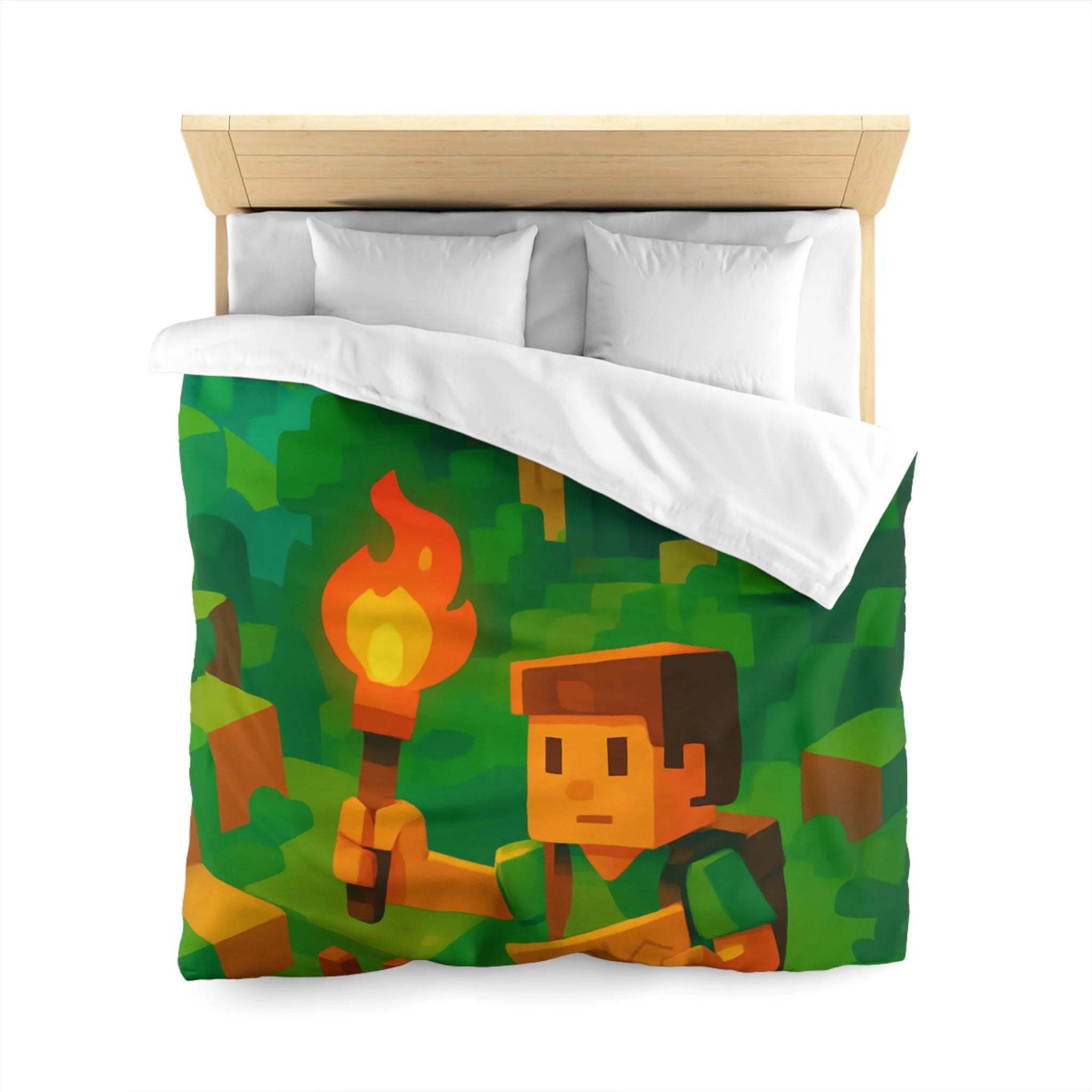 Explorez un monde aventureux et mystique avec cette housse de couette pixelisée géométrique