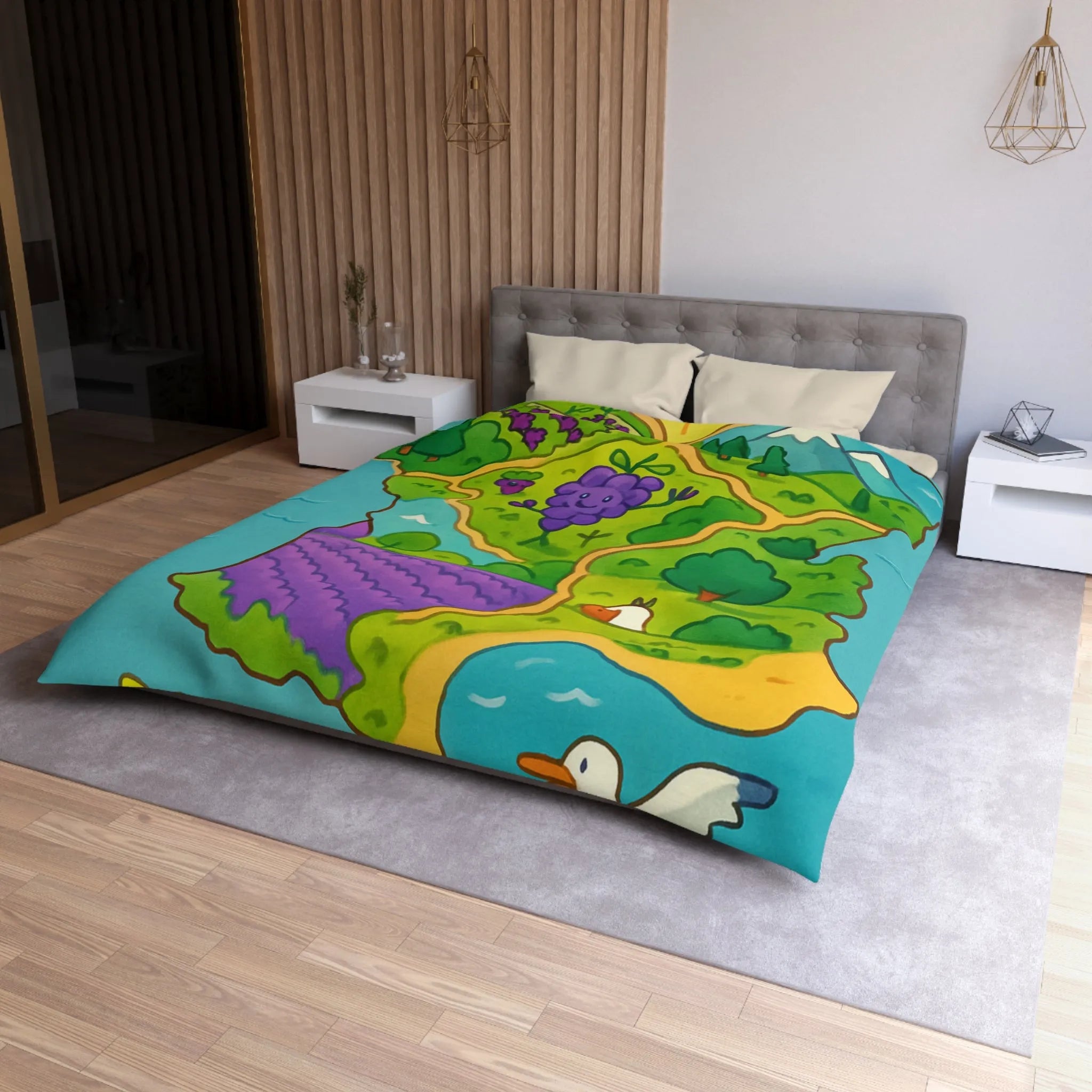 Carte colorée de France illustrée avec paysage ensoleillé et animaux adorables