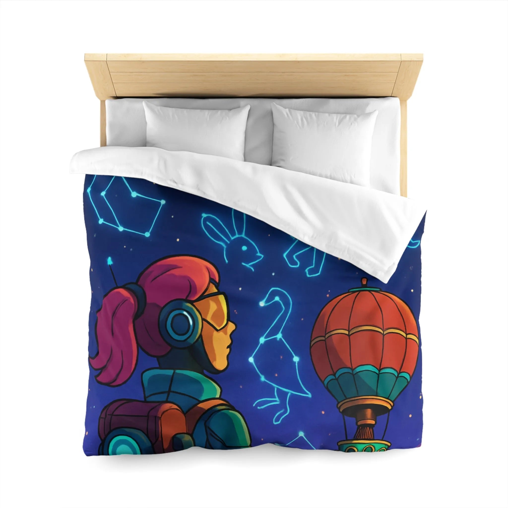 Housse de couette astronaute contemplant constellations animalières dans ciel étoilé rêveur