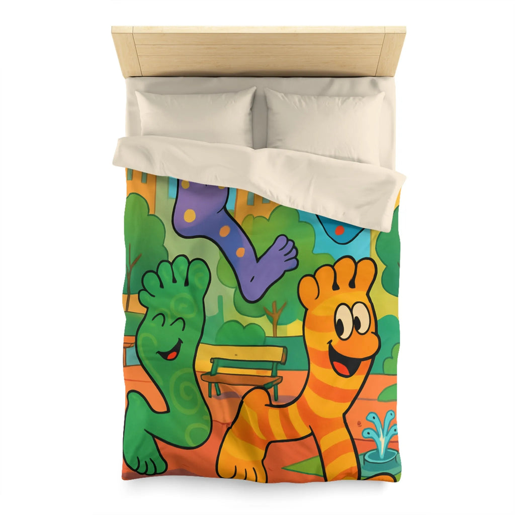 Housse de couette ludique avec motifs pieds colorés dans un parc joyeux urbain