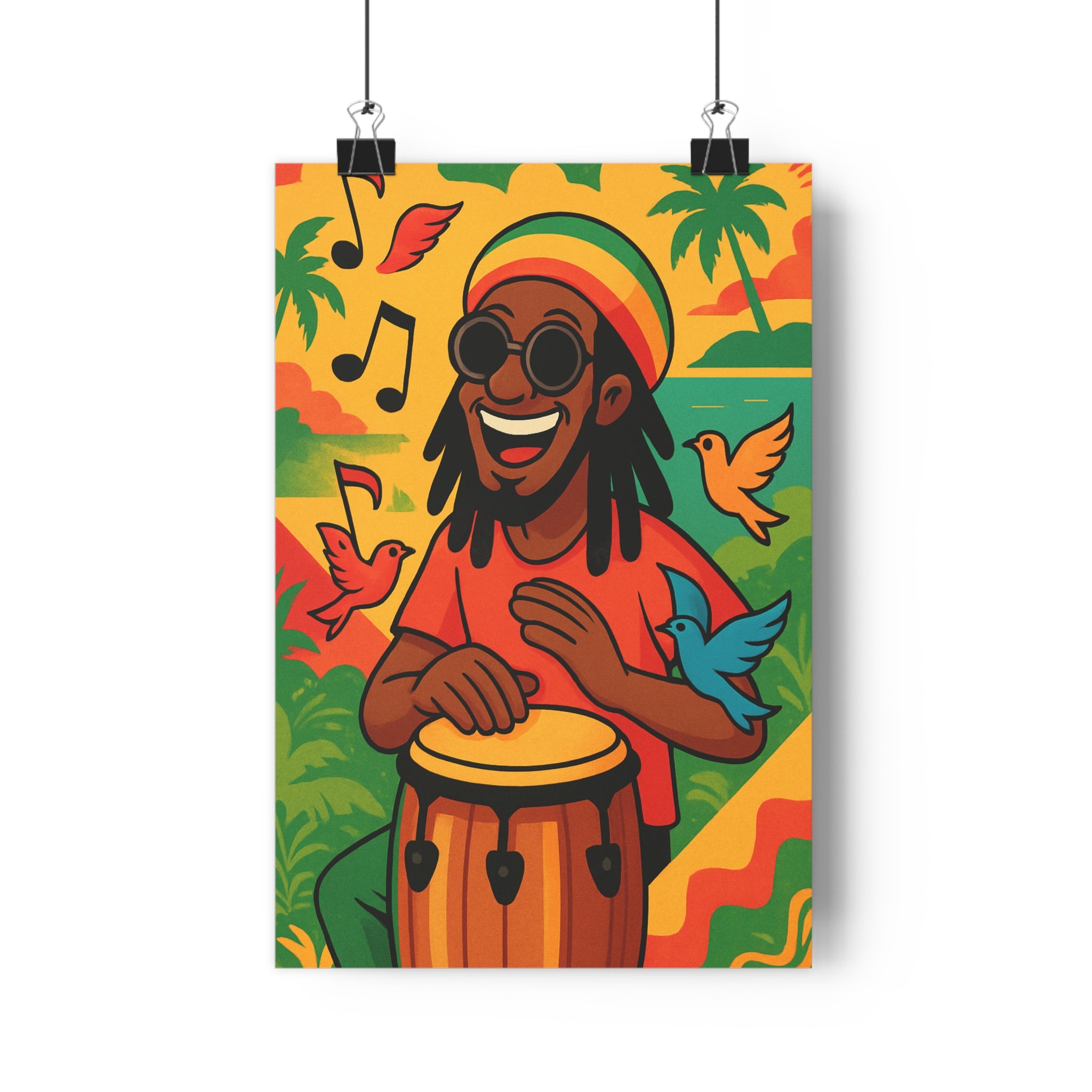 Poster décoratif cartoon rouge jaune vert tropical joyeux salon bureau chambre vibrant unique qualité