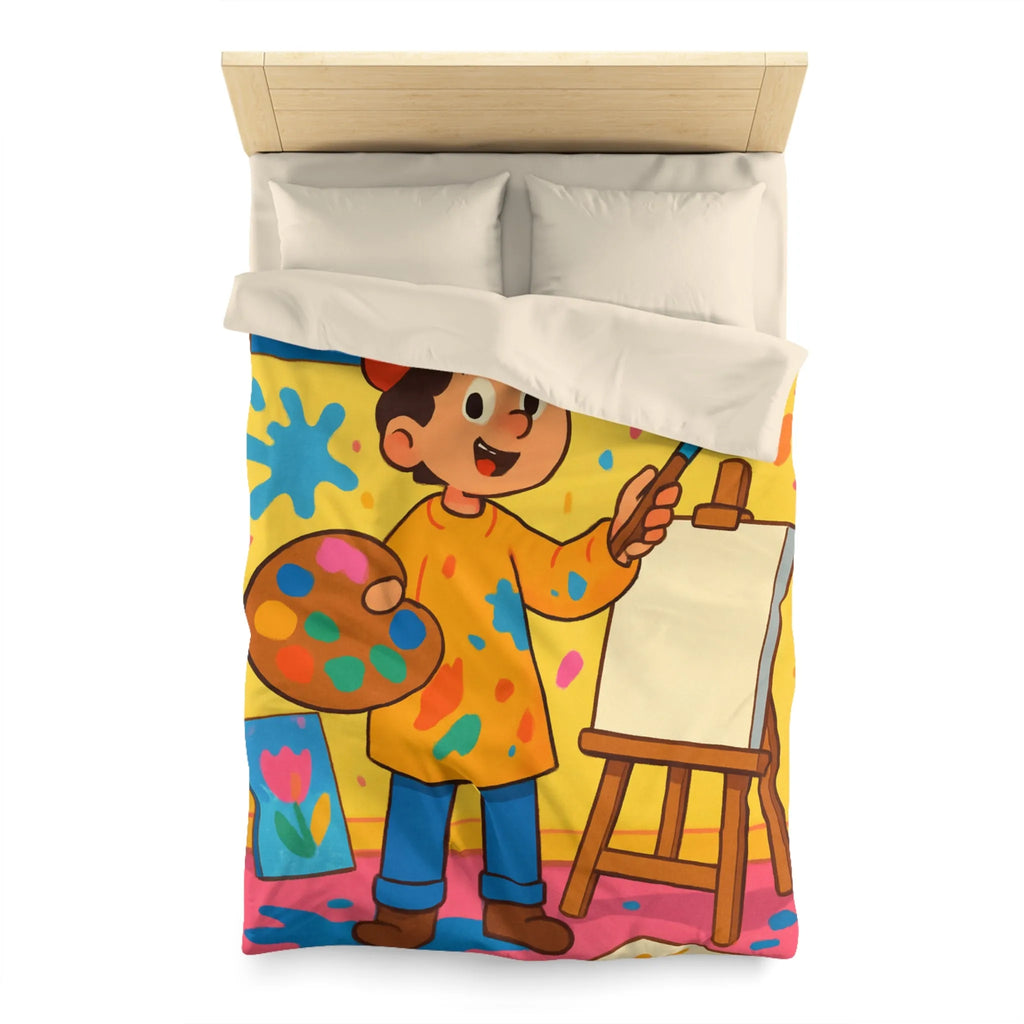 Housse de Couette Colorée avec Motif Artiste Enfant Peignant dans un Atelier Joyeux