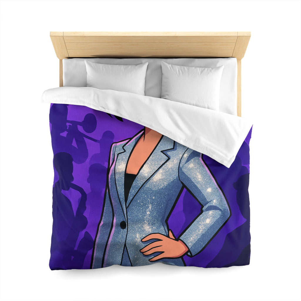 Housse de Couette Moderne avec Motif de Musicienne en Lumière Scintillante