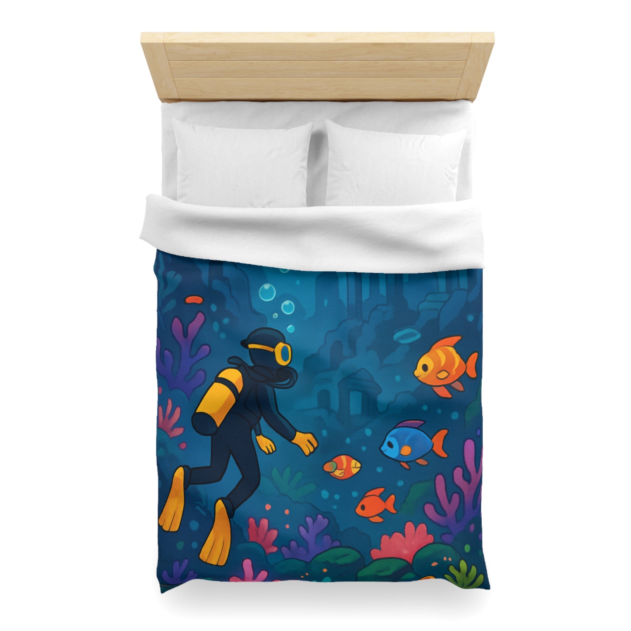 Housse de Couette Requin: Scène Sous-Marine Colorée avec Poissons Exotiques et Tortue
