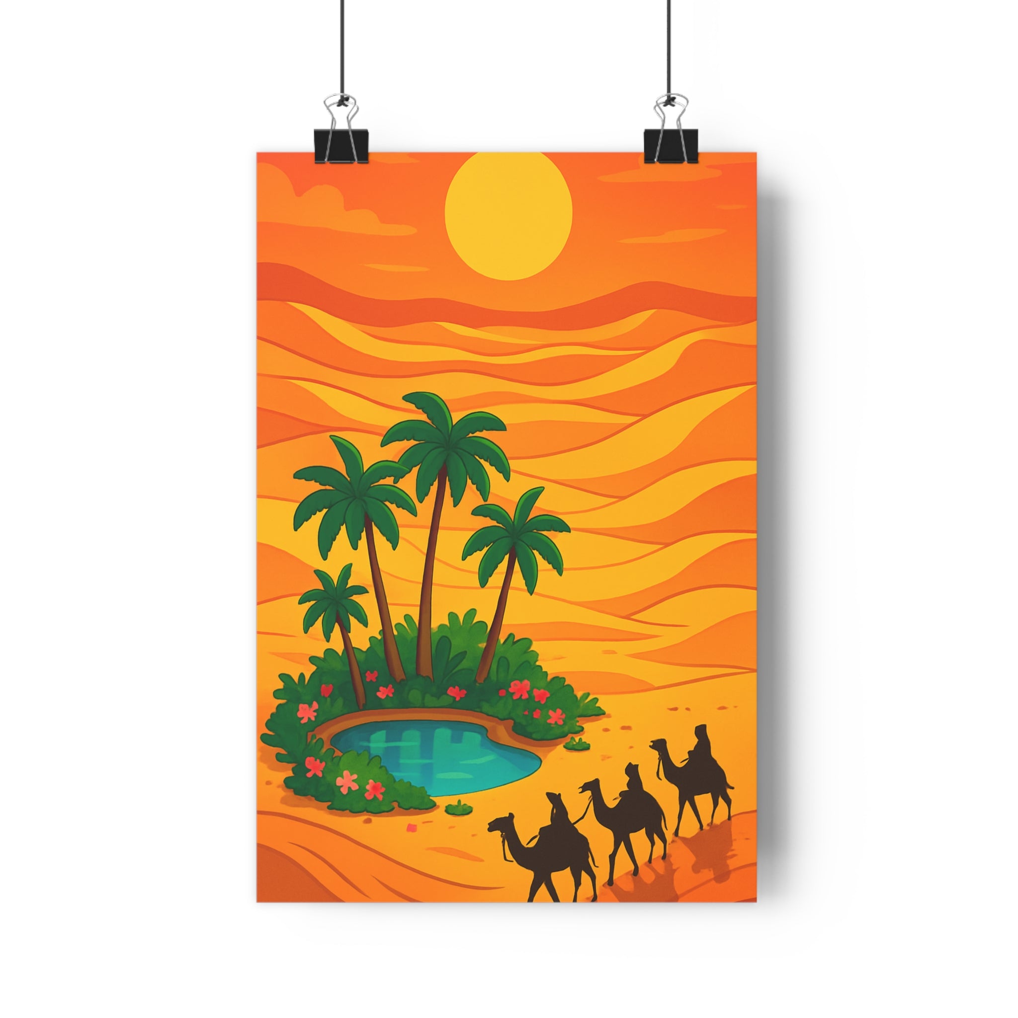 Poster décoratif conte oriental orange désert aventure magique salon chambre art mural unique qualité