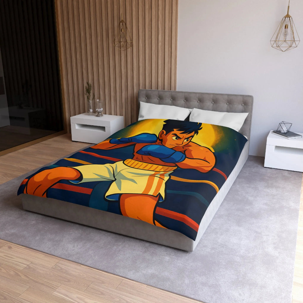 Housse de couette avec motif boxeur animé prêt pour le ring, style vibrant