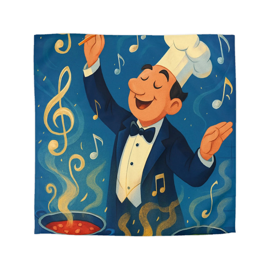 Chef chef d'orchestre culinaire dirige musique en cuisinant mélodies savoureuses et colorées