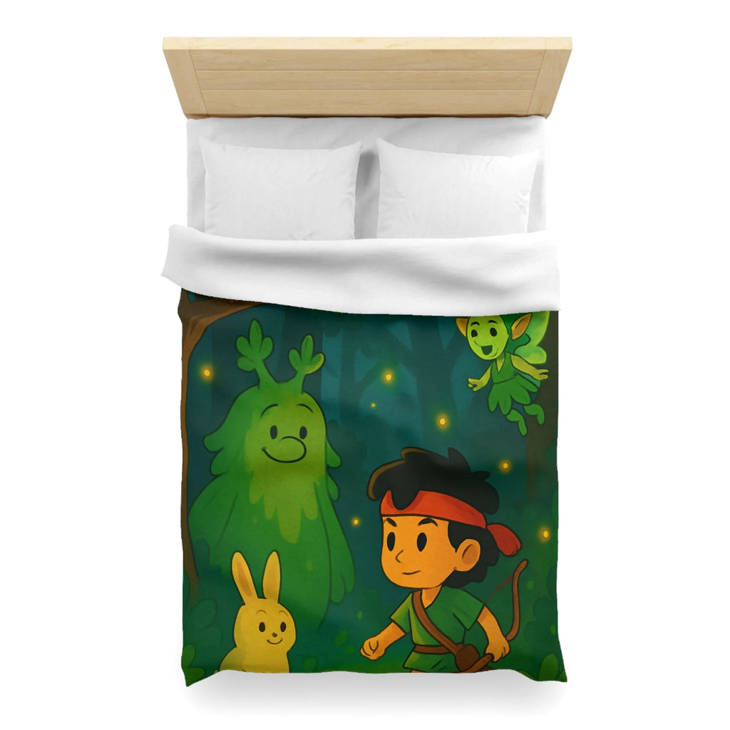 Housse de couette enfant illustrée avec scène de forêt enchantée et personnages magiques