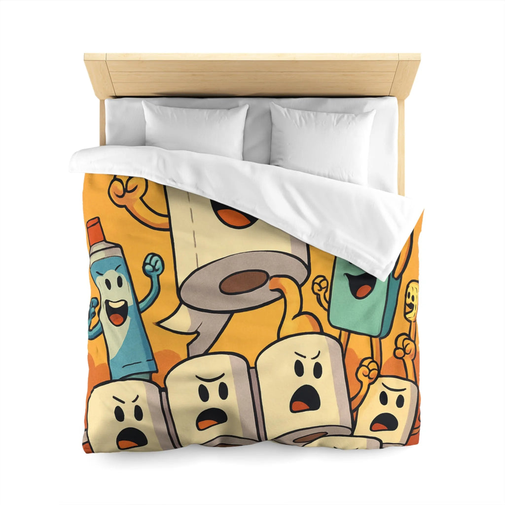 Housse de couette amusante avec rouleaux de papier toilette et pot de brosse animés