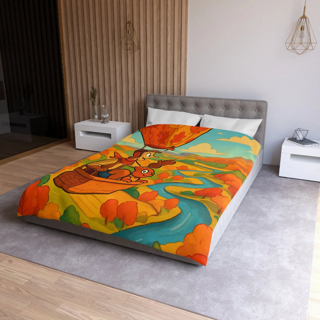 Housse de couette automnale avec montgolfière et paysage coloré pour chambre chaleureuse