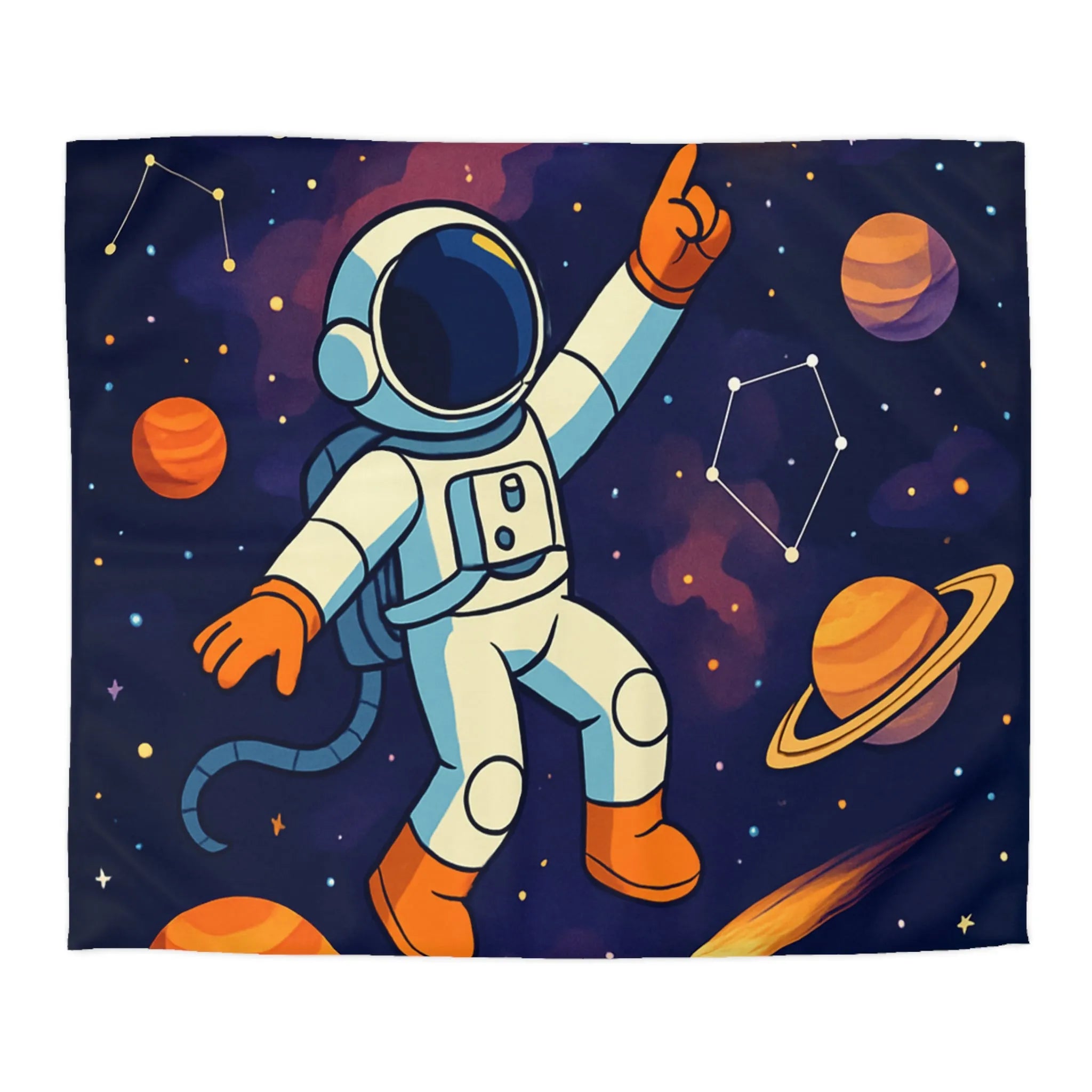 Housse de Couette Astronaute Enfantine avec Étoiles, Planètes et Constellations Colorées pour Chambre