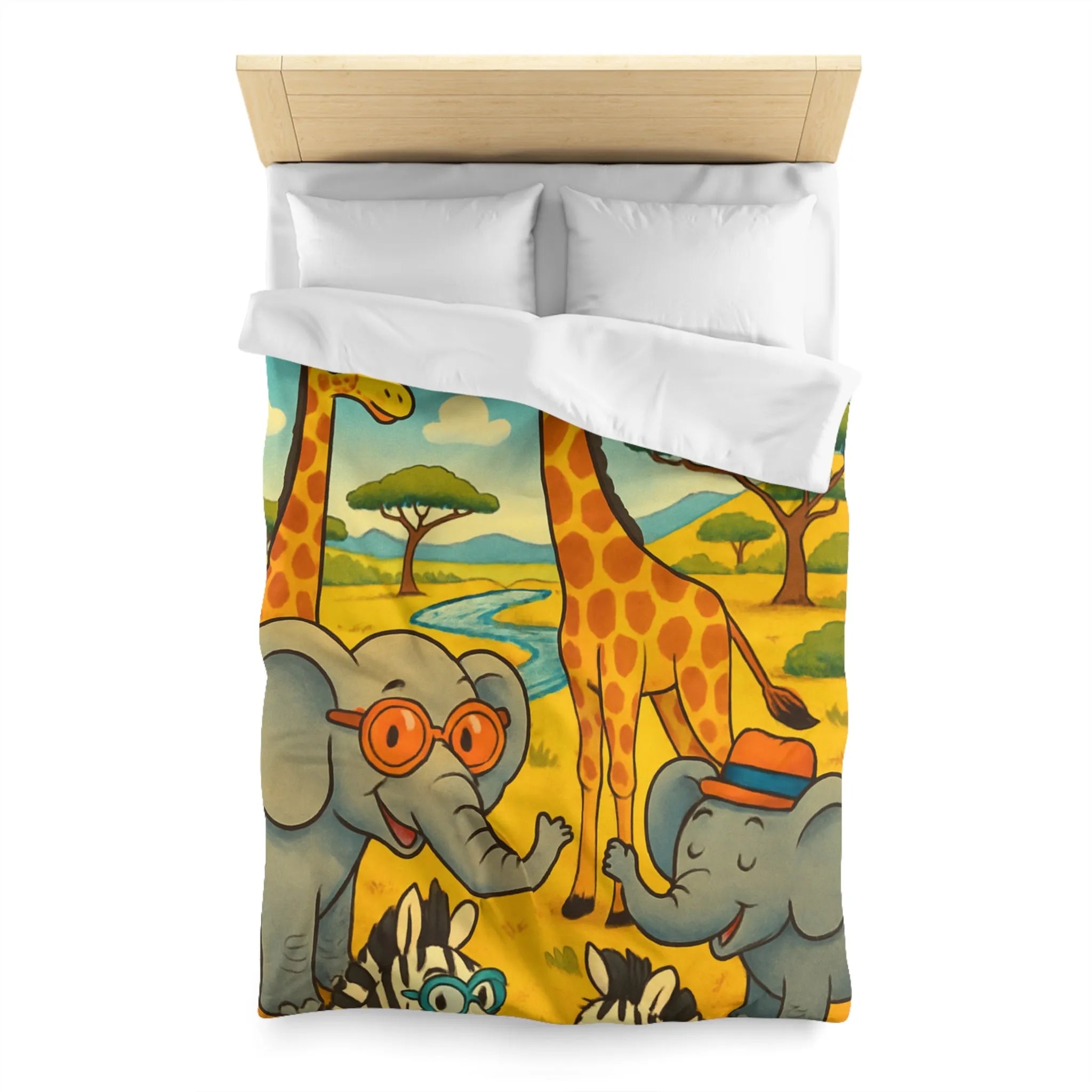 Housse de couette colorée avec animaux de la savane pour chambre d'enfant joyeuse