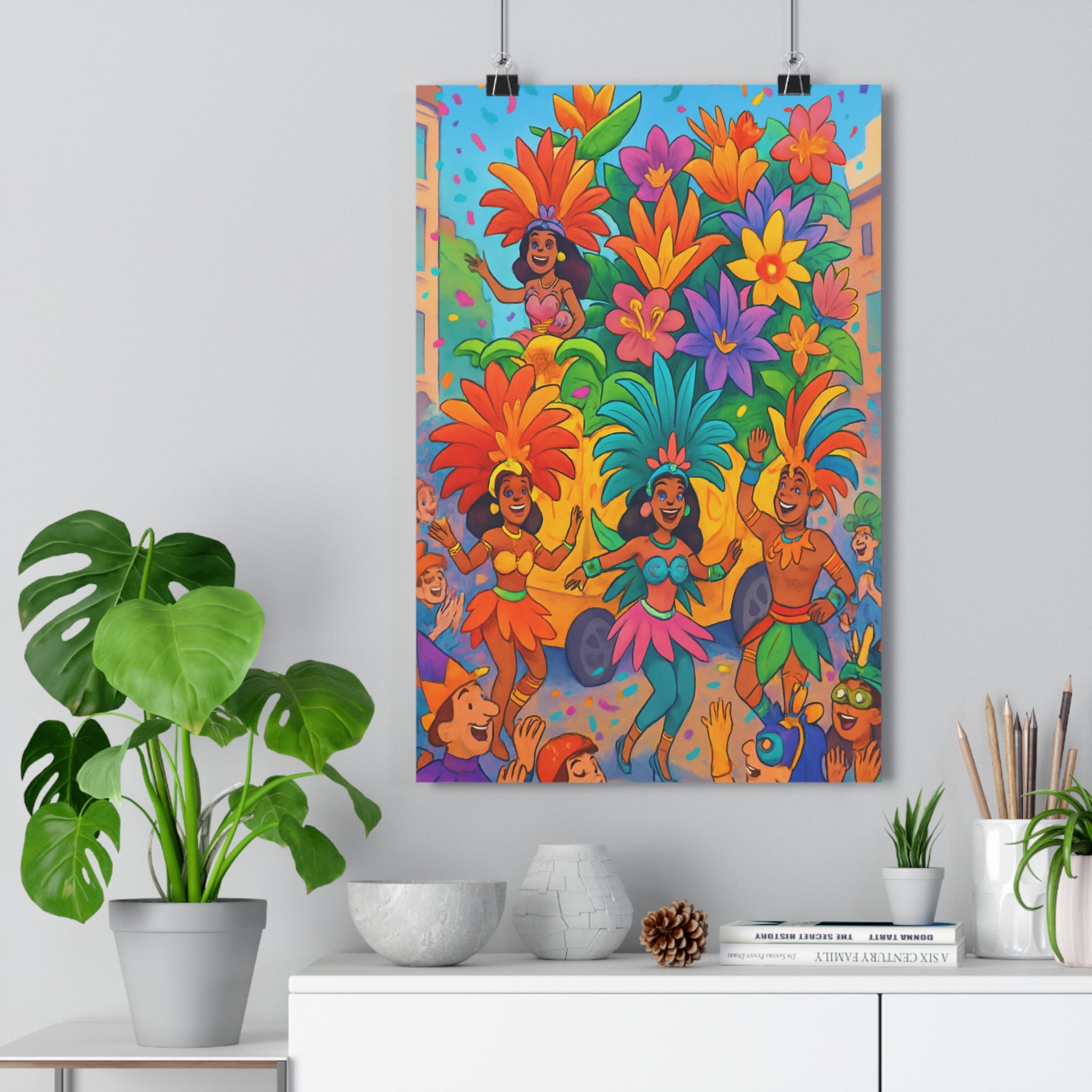 Poster décoratif cartoon bleu orange violet joyeux salon bureau dynamique intérieur carnaval qualité festive