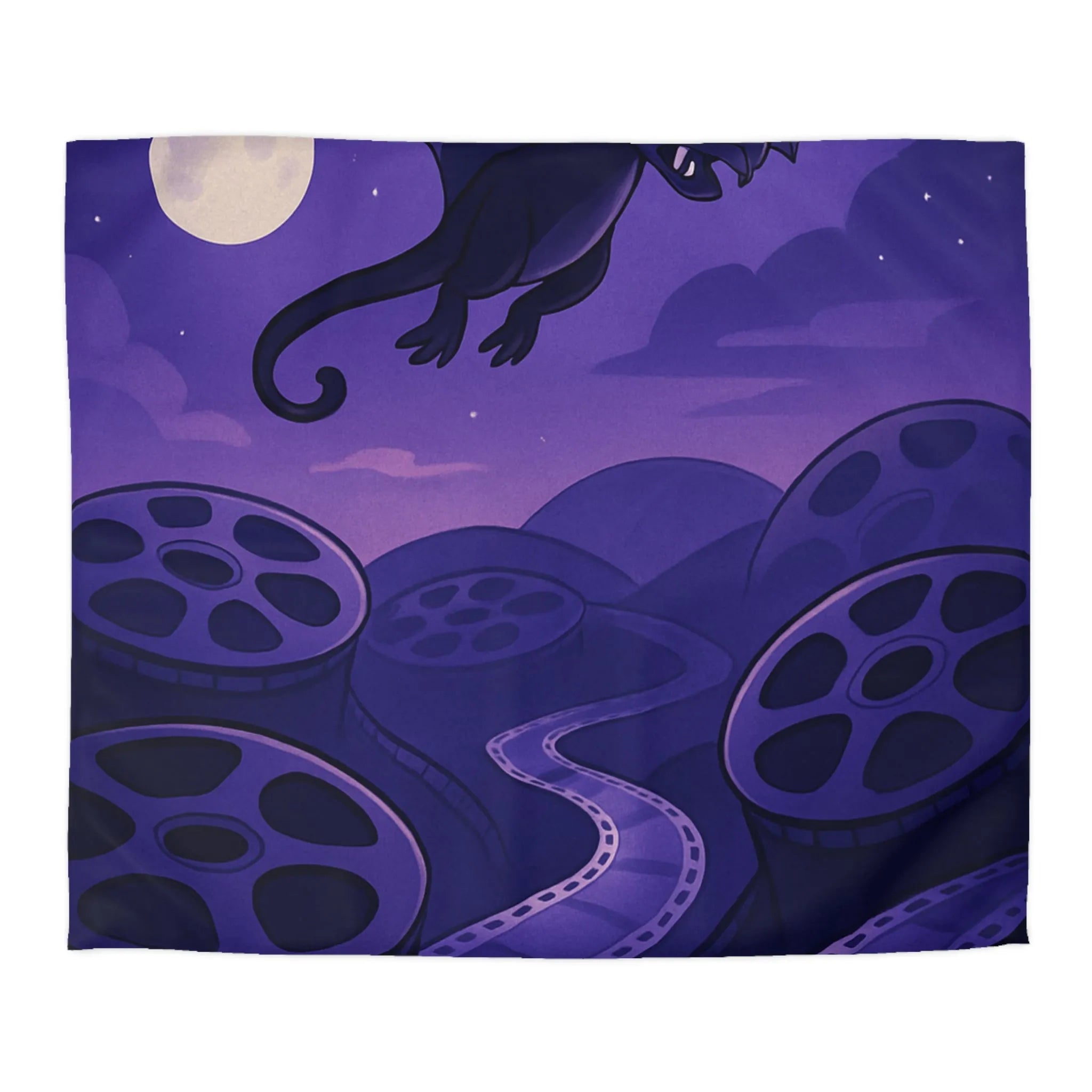 Housse de Couette avec Motif de Dragon et Bobines de Film sous Ciel Lunaire