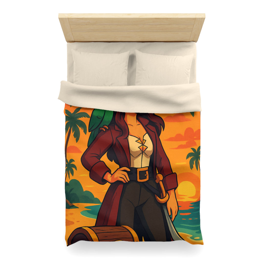 Housse de couette pirate colorée avec perroquet et coffre au trésor tropical