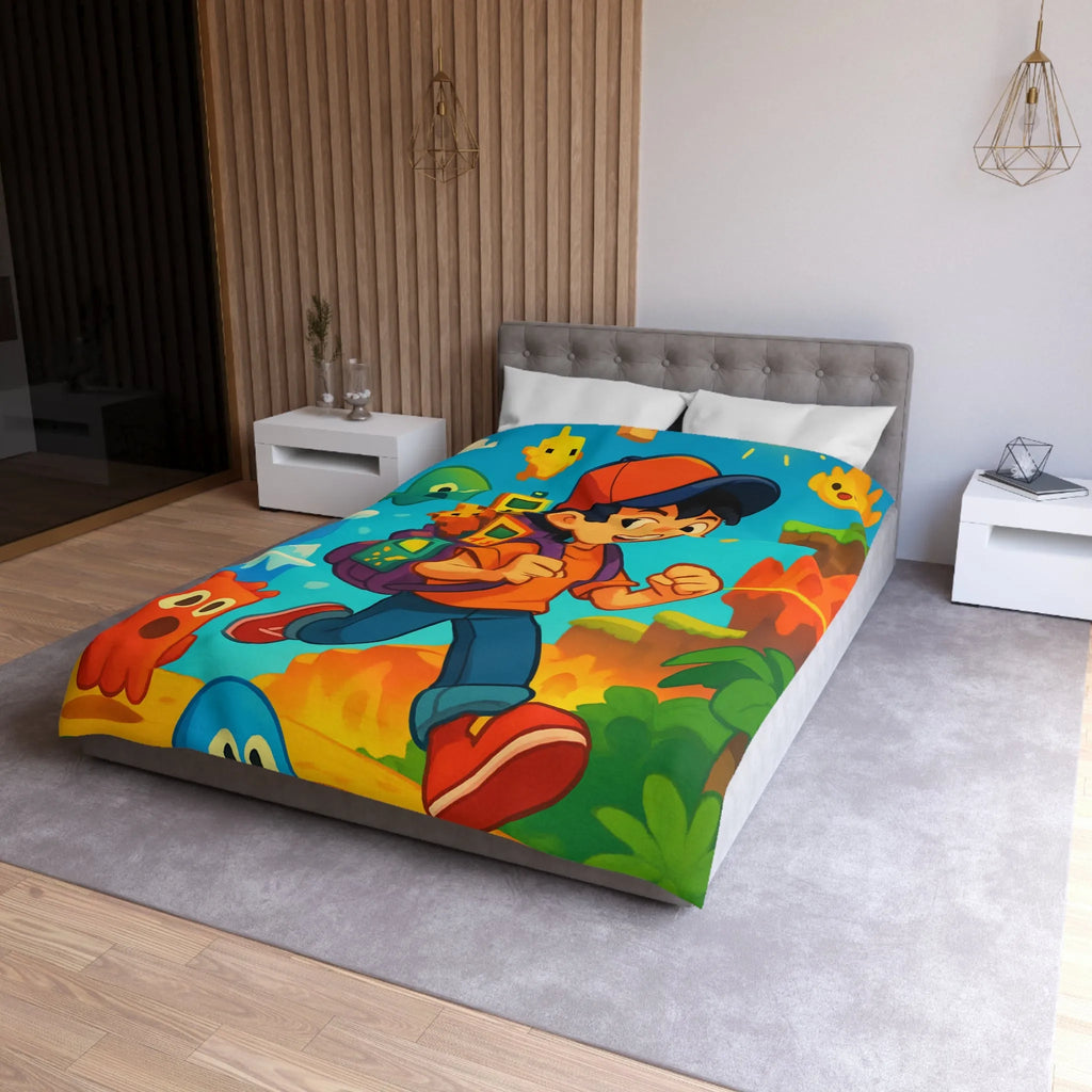 Housse de couette enfant joyeuse au design rétro jeu vidéo couleurs vives