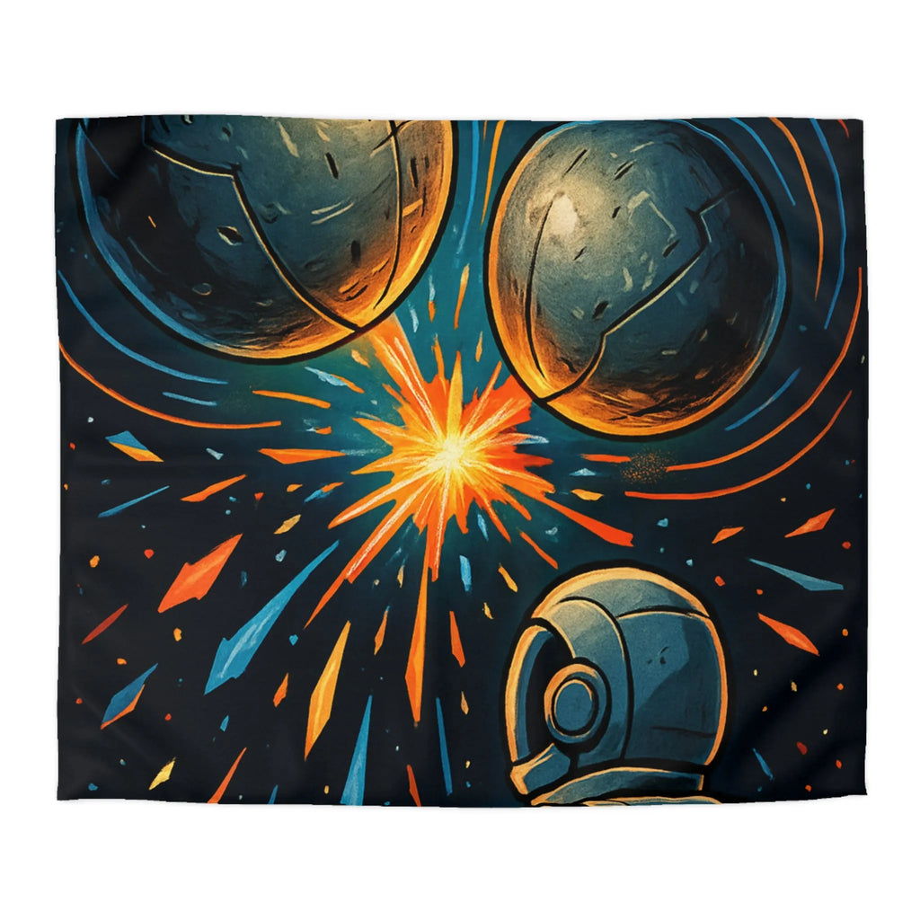 Décorative housse de couette espace cosmique avec astronaute et sphères lumineuses métalliques