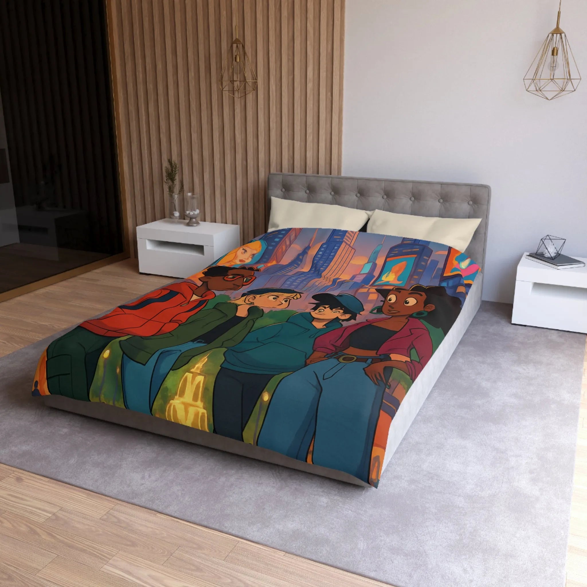 Housse de Couette Microfibre Art Graphique Contemporain Style Décoratif Chambre Tendance