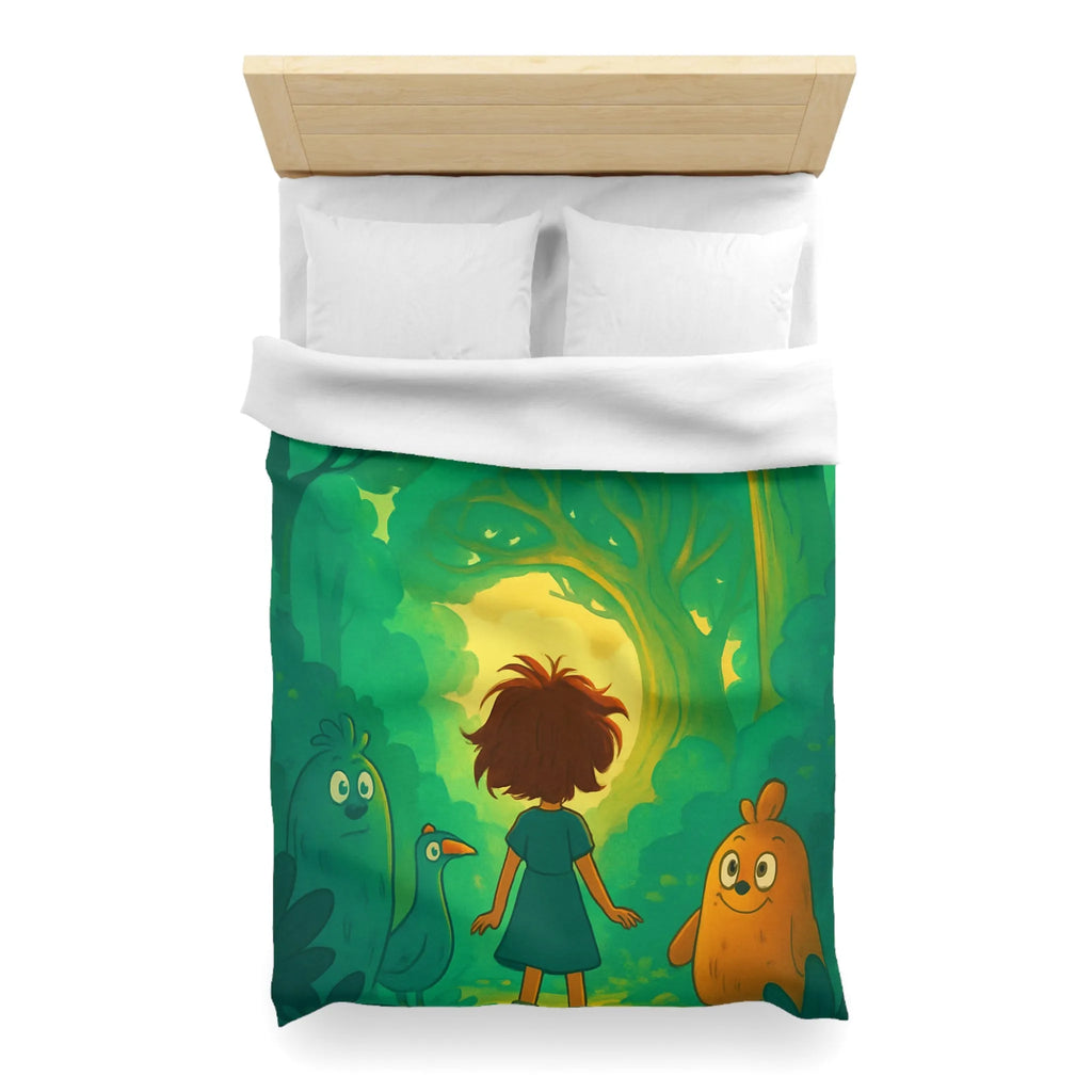Housse de couette forêts enchantées avec animaux et personnage central, ambiance magique