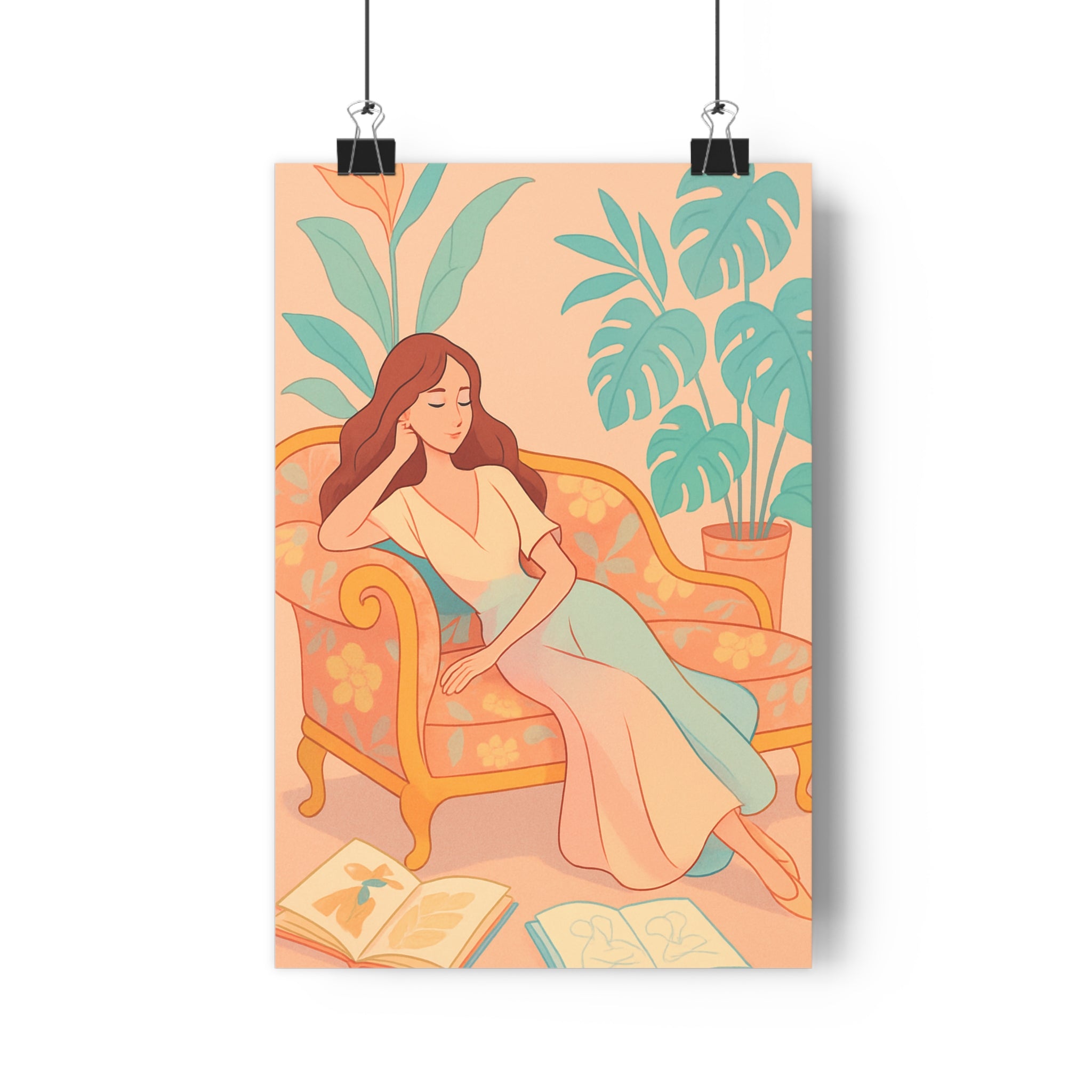 Poster décoratif anime pastel romantique femme floral salon chambre apaisant moderne élégant tendance 30x46