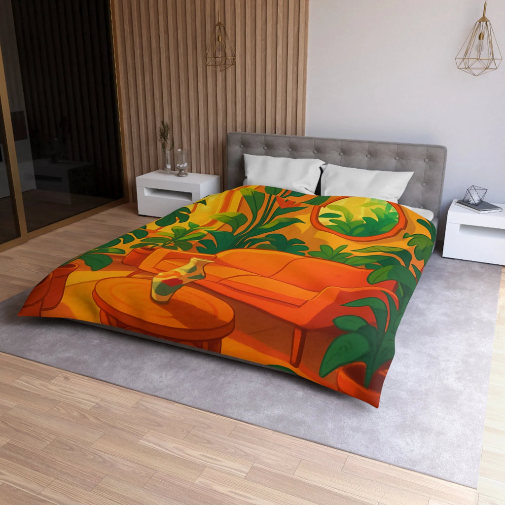 Housse de couette avec motif jungle moderne, ambiance chaleureuse et couleurs éclatantes