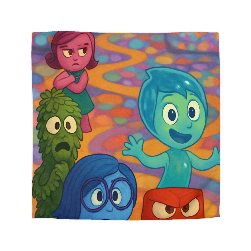 Housse de Couette Colorée avec Personnages Émotionnels dans un Monde Psychédélique de Fantaisie