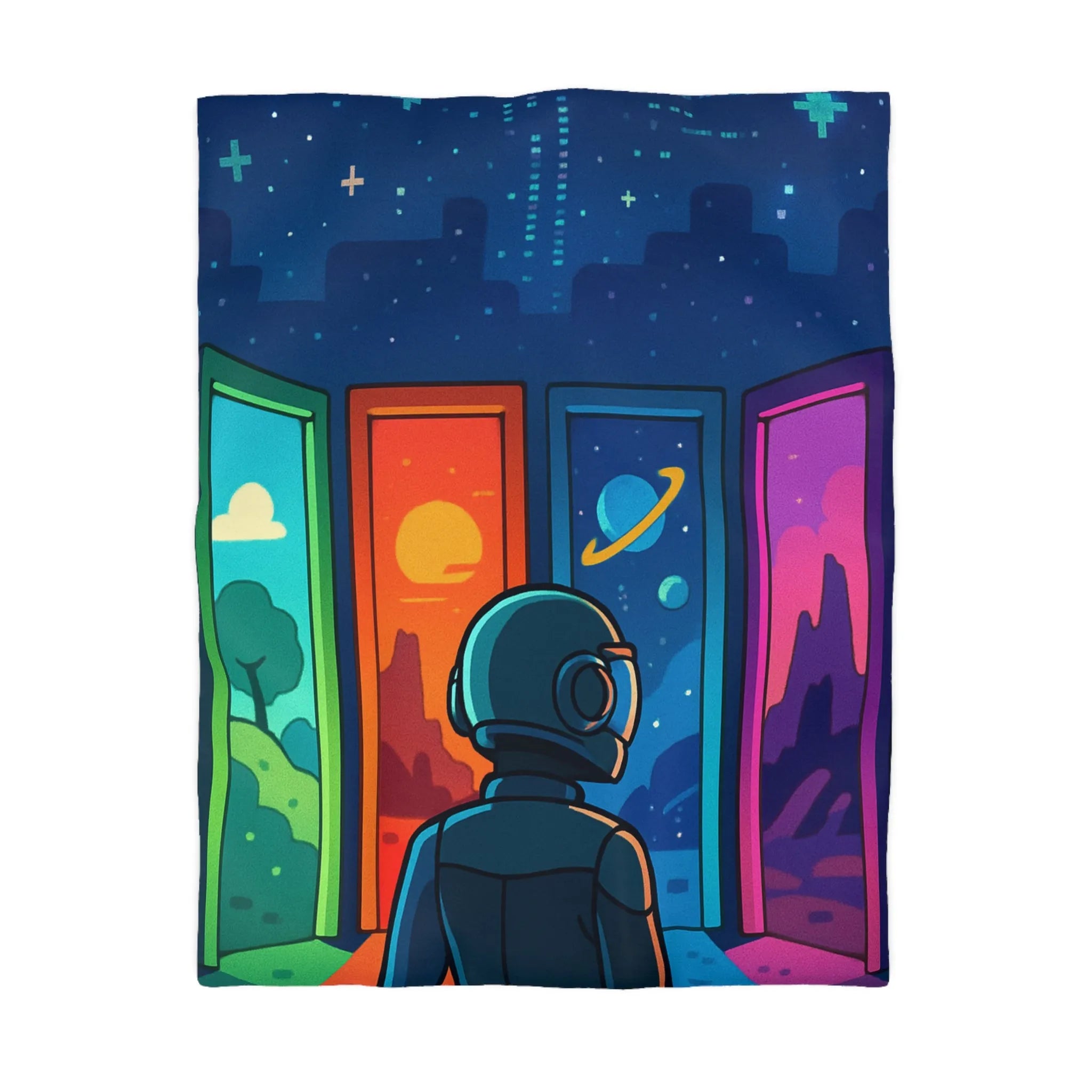 Explorez l'univers coloré avec cette housse de couette spatiale multicolore et vibrante