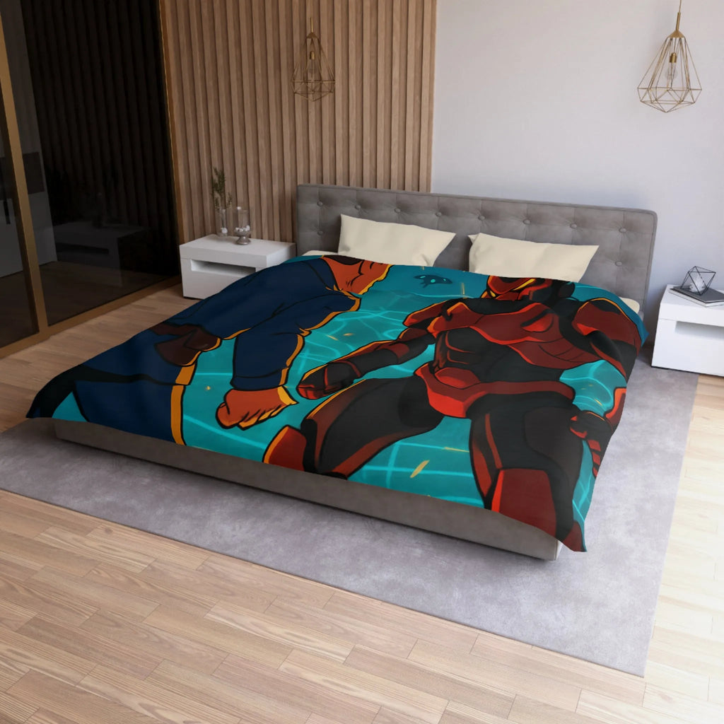 Housse de Couette avec Design Futuriste de Robot et Personnage en Armure Rouge