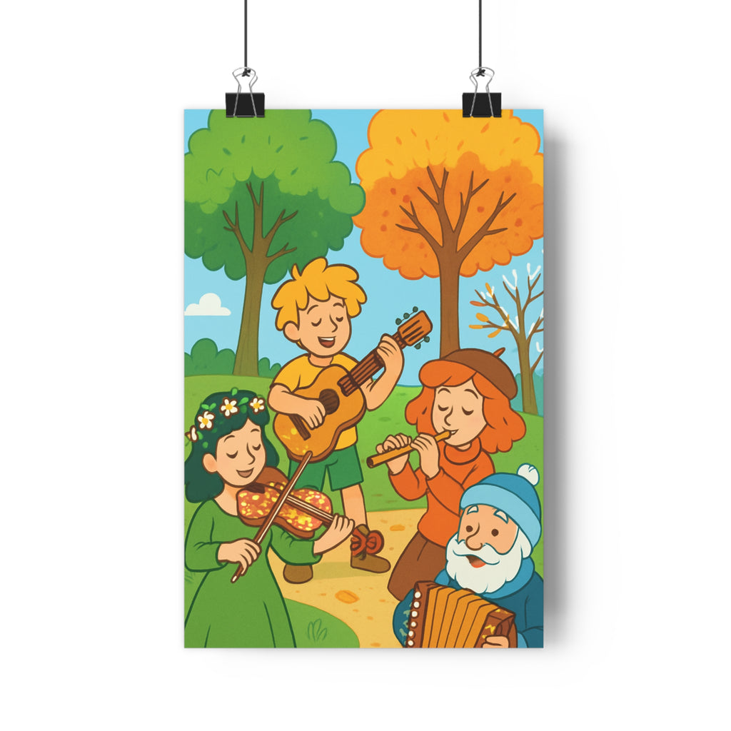 Poster décoratif joyeux musique coloré arbres extérieur chambre salon moderne vert orange tendance qualité