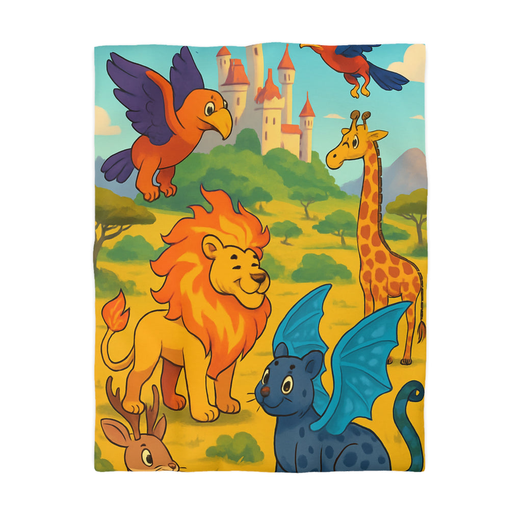 Housse de couette pour enfant avec animaux magiques et château de conte de fées