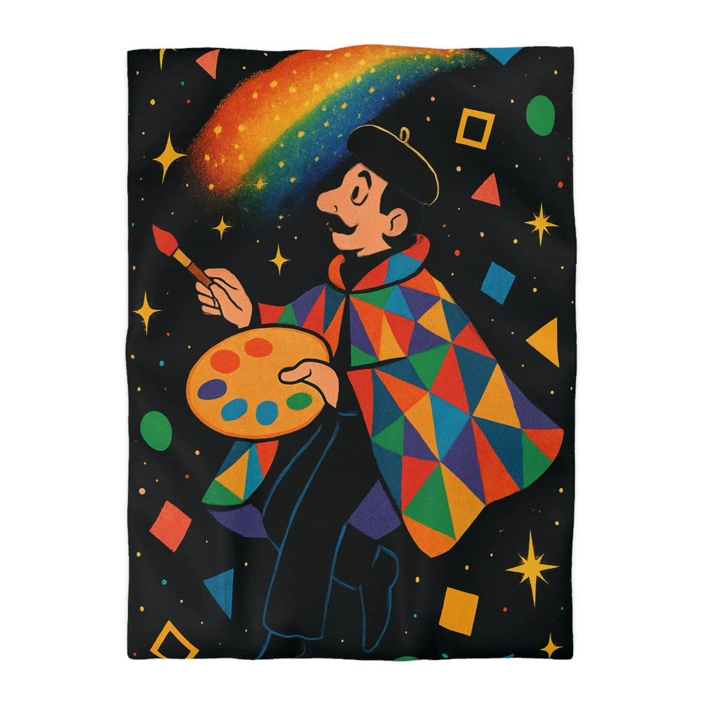 Housse de couette artiste colorée avec motifs géométriques et ciel étoilé magique