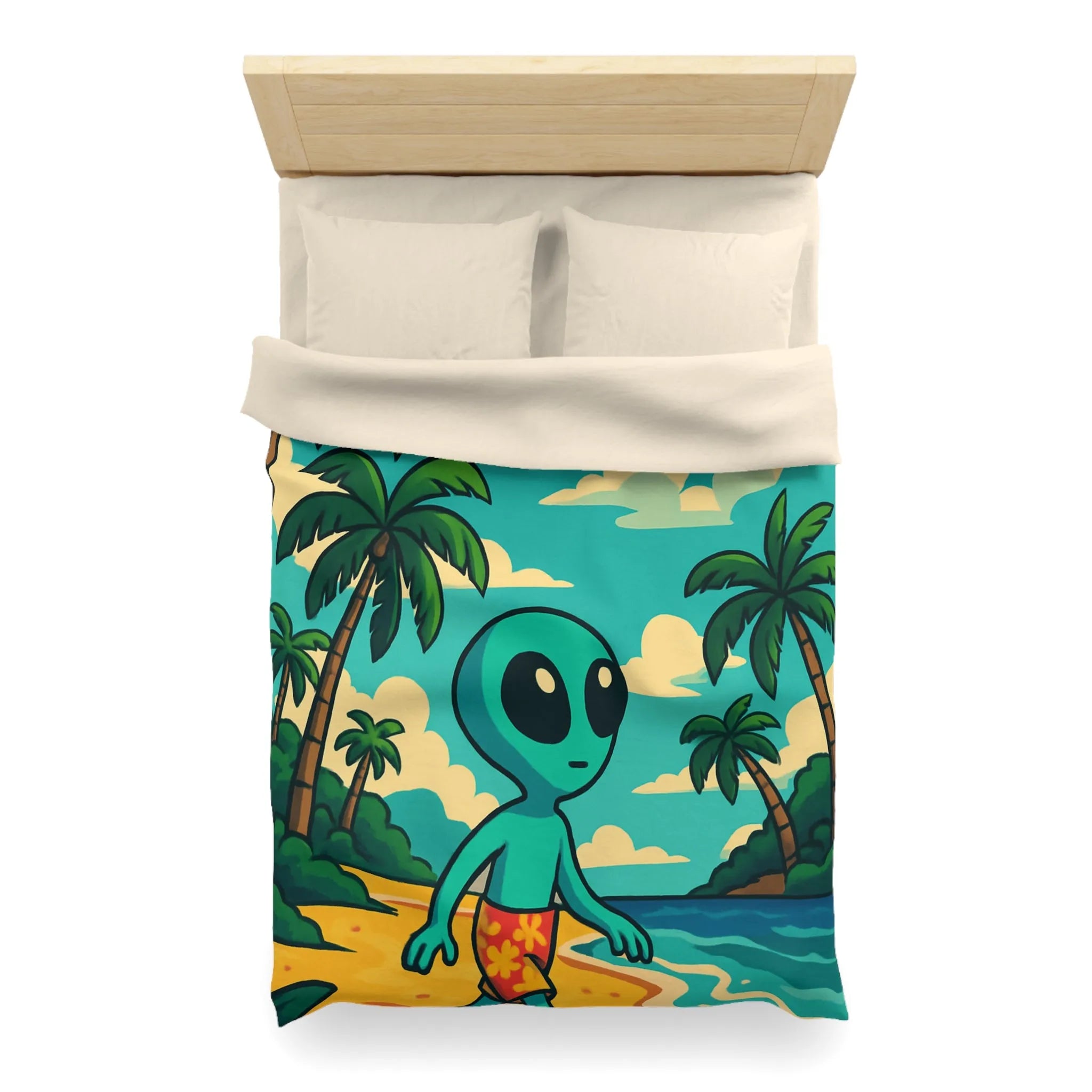 Housse de Couette Enfant Alien Plage Tropicale Planète Saturée Rêveur Ciel Imagination