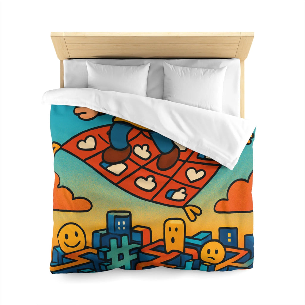 Housse de couette colorée avec un personnage sur un tapis volant magique