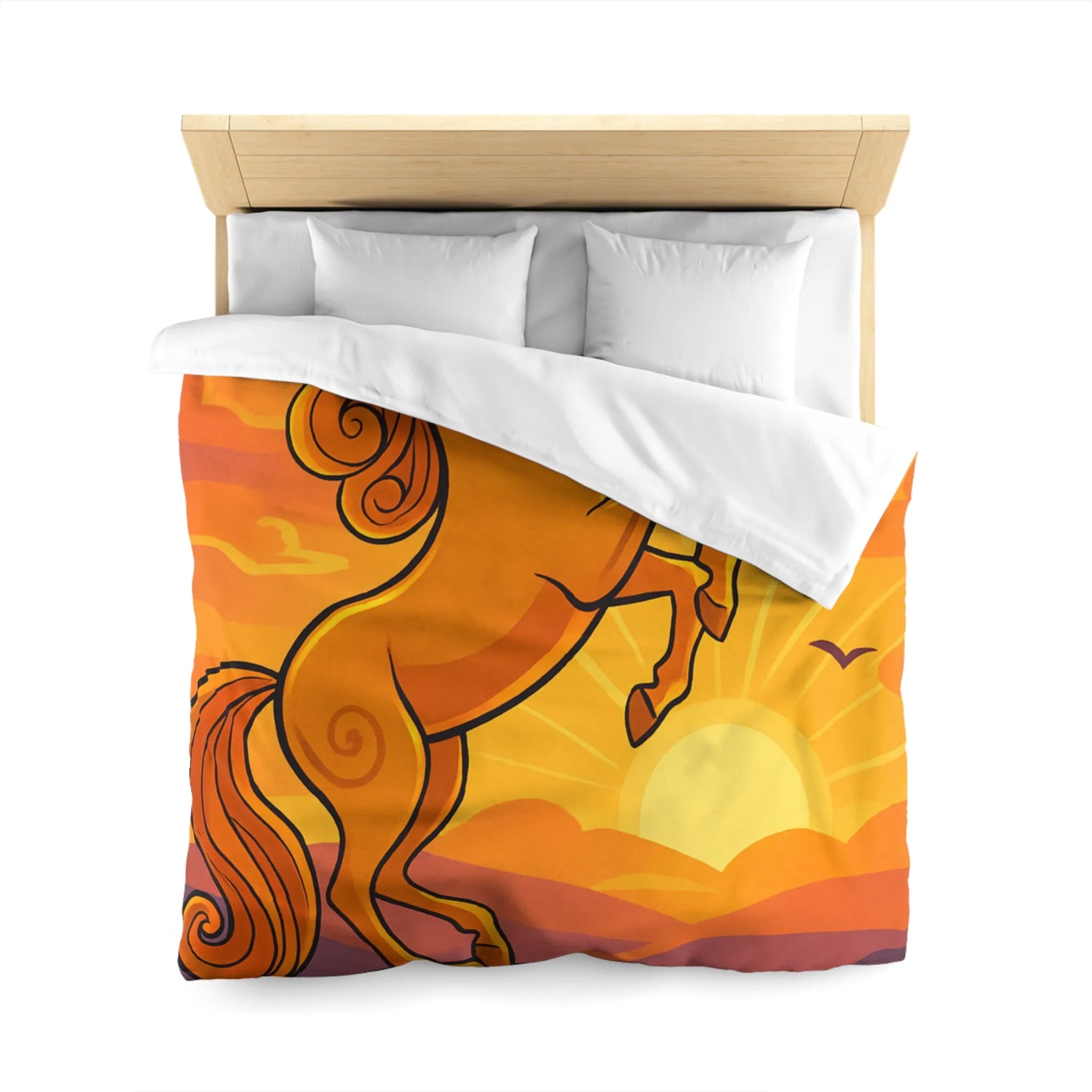 Housse de Couette Équestre Colorée : Cheval Cabré au Coucher de Soleil Artistique