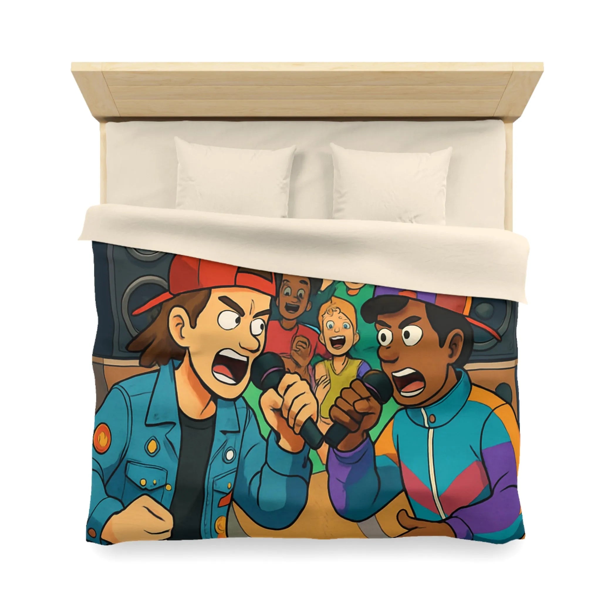 Housse de couette colorée style urbain avec jeunes en compétition de rap animée