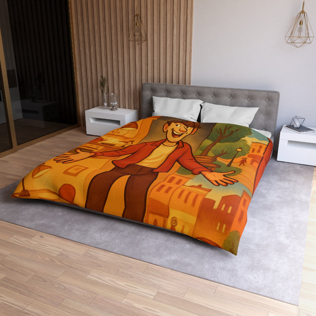 Housse de Couette Théâtrale avec Scène d'Intérieur et Extérieur Ville Colorée