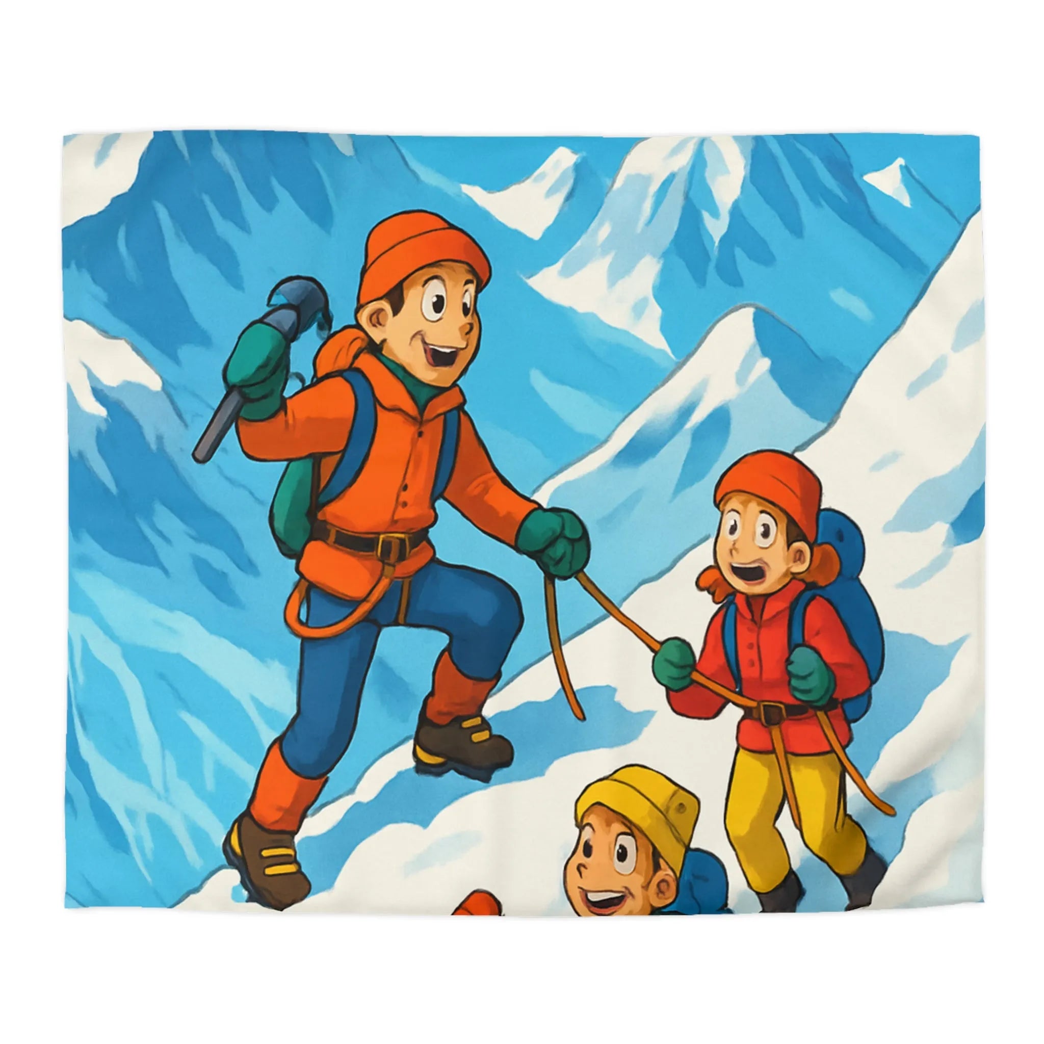 Housse de Couette Colorée Montagne Enfantine avec Alpinistes et Aigle Majestueux