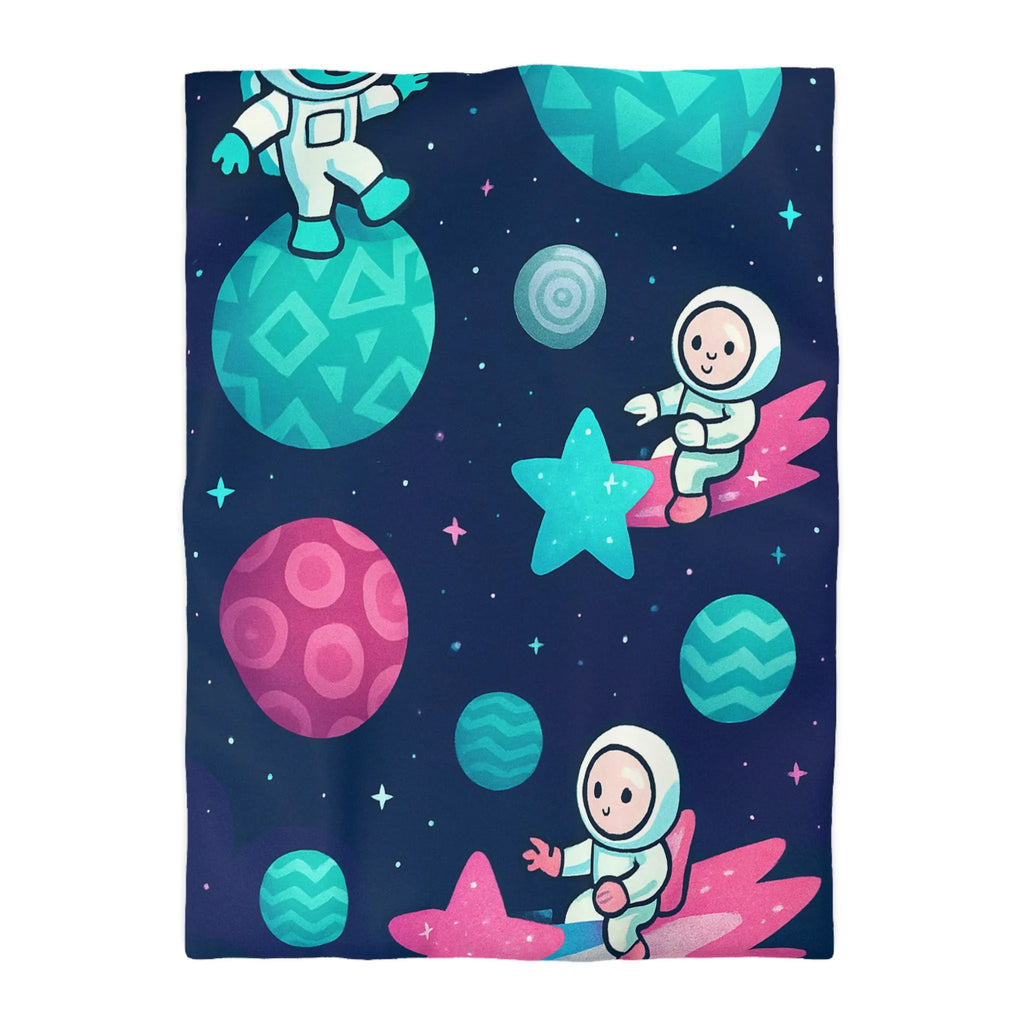 Explorez l'univers magique avec des astronautes joyeux sur fond stellaire pour enfants